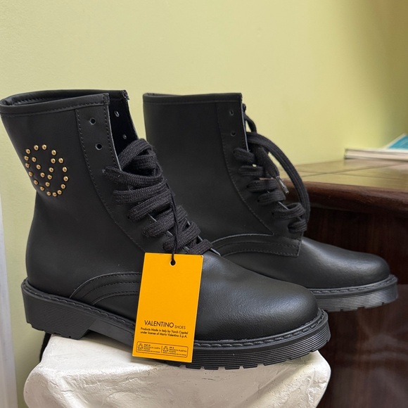 Valentino By Mario Valentino Womens Marti Leather Combat black Boots - Picture 4 of 9